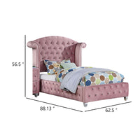 Zoha Twin Size Bed w Wingback Tufted Headboard, Cabriole Legs, Pink - BM342455