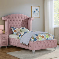 Zoha Twin Size Bed w Wingback Tufted Headboard, Cabriole Legs, Pink - BM342455