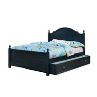 Diny Twin Size Bed w Plank Panel Headboard, Dark Blue Solid Wood - BM342456