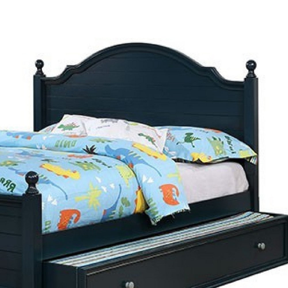 Diny Twin Size Bed w Plank Panel Headboard, Dark Blue Solid Wood - BM342456