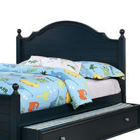 Diny Twin Size Bed w Plank Panel Headboard, Dark Blue Solid Wood - BM342456