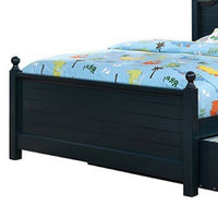 Diny Twin Size Bed w Plank Panel Headboard, Dark Blue Solid Wood - BM342456