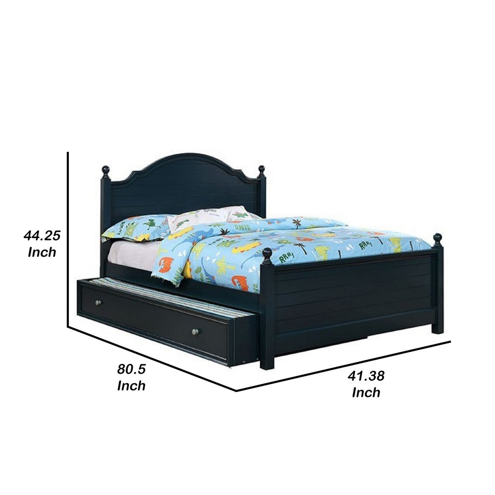 Diny Twin Size Bed w Plank Panel Headboard, Dark Blue Solid Wood - BM342456