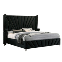 Ino Queen Size Bed w Wingback Headboard, Black Fabric Upholstery - BM342457
