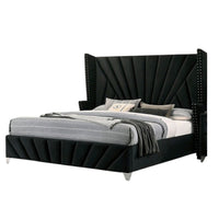 Ino Queen Size Bed w Wingback Headboard, Black Fabric Upholstery - BM342457