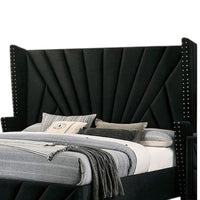 Ino Queen Size Bed w Wingback Headboard, Black Fabric Upholstery - BM342457