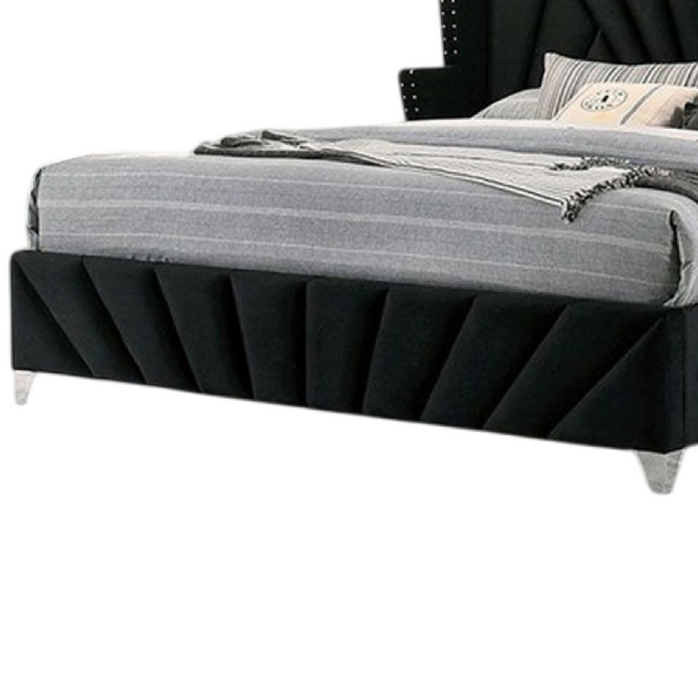 Ino Queen Size Bed w Wingback Headboard, Black Fabric Upholstery - BM342457