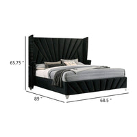 Ino Queen Size Bed w Wingback Headboard, Black Fabric Upholstery - BM342457