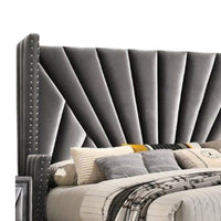Ino Queen Size Bed w Wingback Headboard, Gray Fabric Upholstery - BM342458