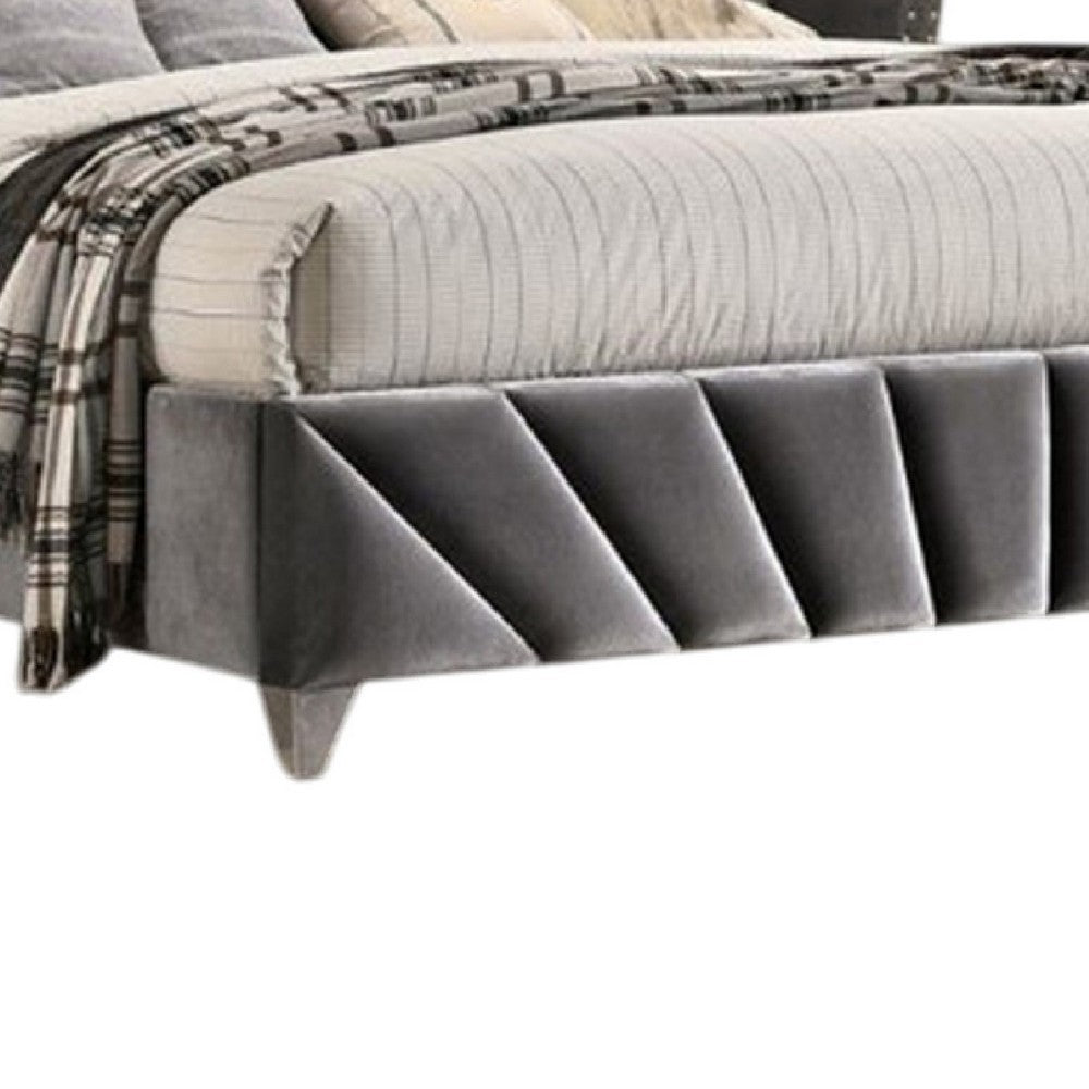 Ino Queen Size Bed w Wingback Headboard, Gray Fabric Upholstery - BM342458