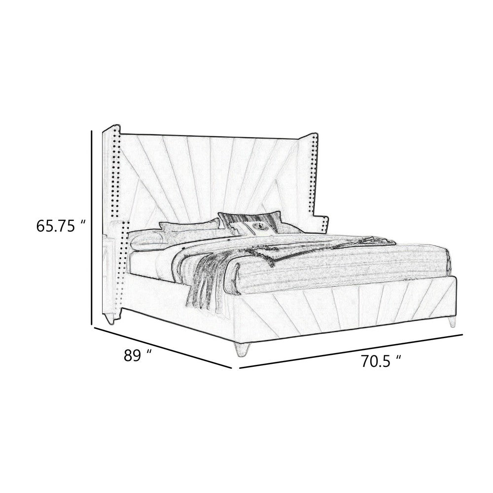 Ino Queen Size Bed w Wingback Headboard, Gray Fabric Upholstery - BM342458