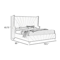 Ino Queen Size Bed w Wingback Headboard, Gray Fabric Upholstery - BM342458