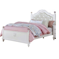 Bela Twin Size Bed w Button Tufted Headboard, White Faux Leather - BM342460