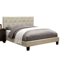 Rely Twin Size Bed w Button Tufted Headboard, Ivory Linen Upholstery - BM342462