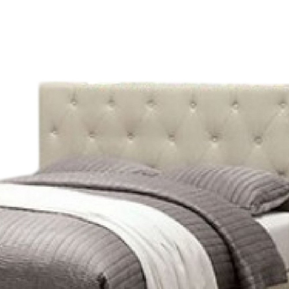 Rely Twin Size Bed w Button Tufted Headboard, Ivory Linen Upholstery - BM342462