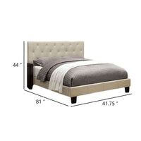 Rely Twin Size Bed w Button Tufted Headboard, Ivory Linen Upholstery - BM342462