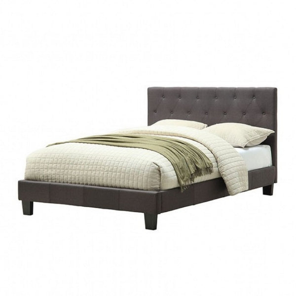 Rely Full Size Bed w Button Tufted Headboard, Gray Linen Upholstery - BM342463