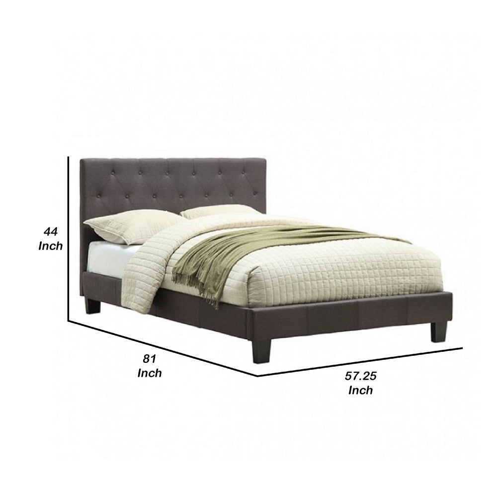 Rely Full Size Bed w Button Tufted Headboard, Gray Linen Upholstery - BM342463