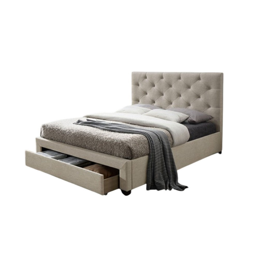 Sya Full Size Bed w Button Tufted Upholstery, Underbed Storage, Beige  - BM342465