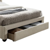 Sya Twin Size Bed w Button Tufted Upholstery, Underbed Storage, Beige  - BM342467