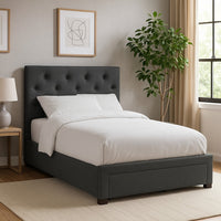 Sya Full Size Bed w Tufted Headboard, Underbed Storage, Dark Gray  - BM342468