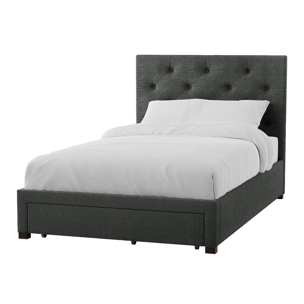 Sya Twin Size Bed w Tufted Headboard, Underbed Storage, Dark Gray  - BM342470