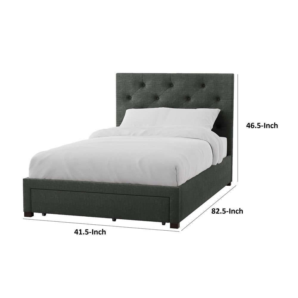 Sya Twin Size Bed w Tufted Headboard, Underbed Storage, Dark Gray  - BM342470