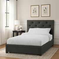 Sya Twin Size Bed w Tufted Headboard, Underbed Storage, Dark Gray  - BM342470