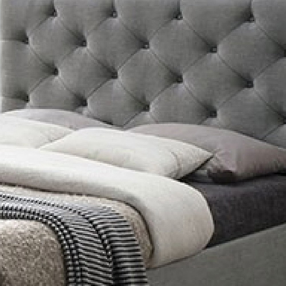 Sya Twin Size Bed w Button Tufted Upholstery, Underbed Storage, Gray  - BM342475