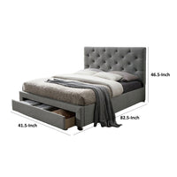 Sya Twin Size Bed w Button Tufted Upholstery, Underbed Storage, Gray  - BM342475