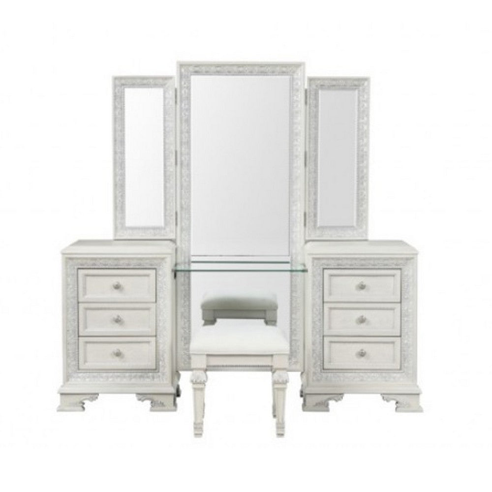 Miamy Vanity Set, 6 Drawers, Padded Stool, LED Mirror, Creamy White - BM342479