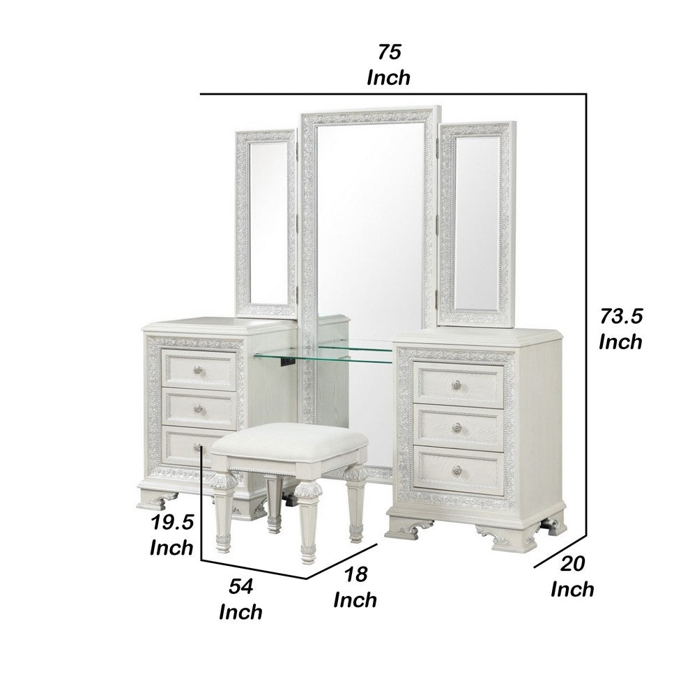 Miamy Vanity Set, 6 Drawers, Padded Stool, LED Mirror, Creamy White - BM342479