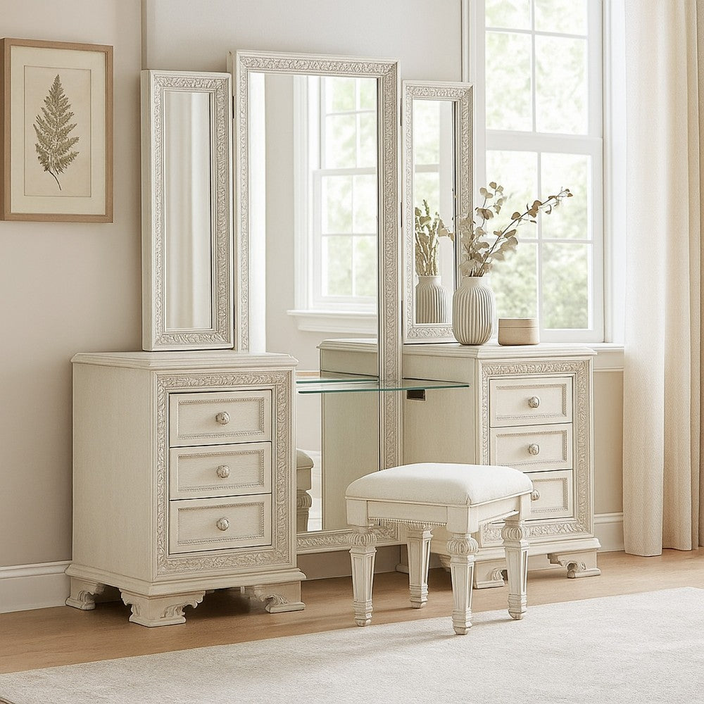 Miamy Vanity Set, 6 Drawers, Padded Stool, LED Mirror, Creamy White - BM342479