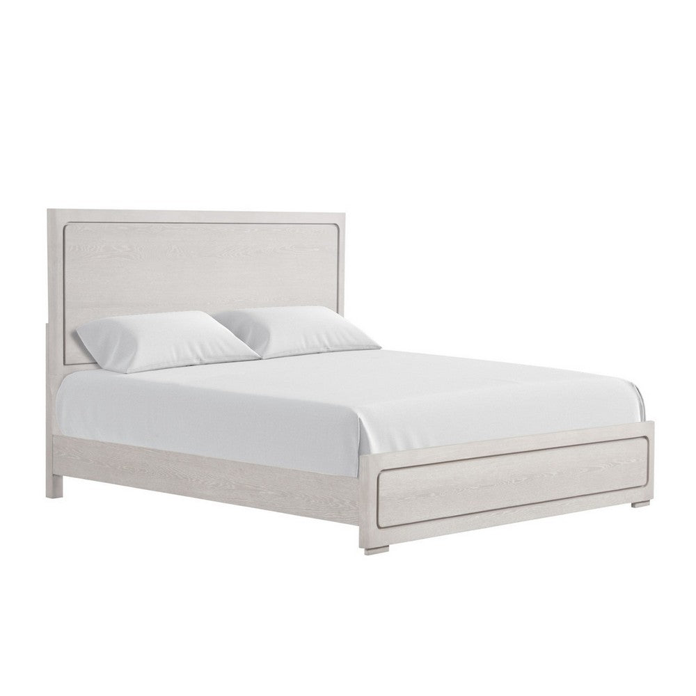 Thorne Queen Bed, Panel Design, Rounded Edges, White Oak Wood - BM342487