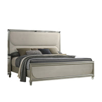 Zema Queen Bed, Upholstered Headboard w LED, Silver Wood, Acrylic Legs - BM342492