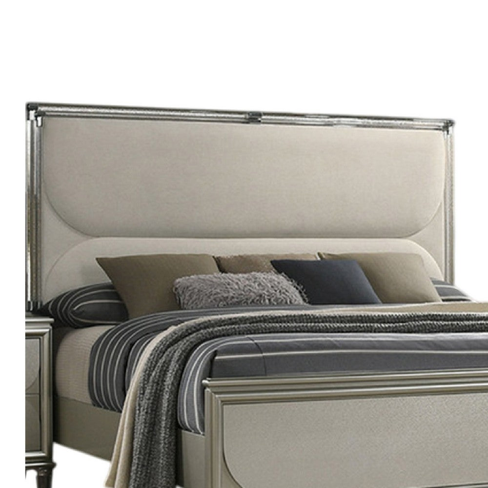 Zema Queen Bed, Upholstered Headboard w LED, Silver Wood, Acrylic Legs - BM342492