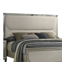 Zema Queen Bed, Upholstered Headboard w LED, Silver Wood, Acrylic Legs - BM342492