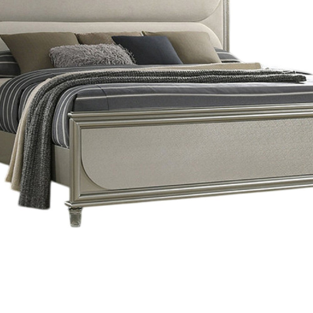 Zema Queen Bed, Upholstered Headboard w LED, Silver Wood, Acrylic Legs - BM342492