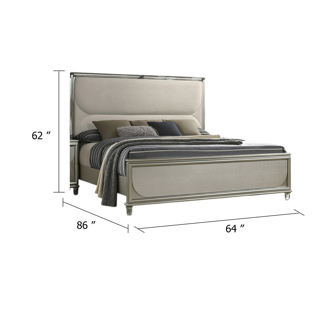 Zema Queen Bed, Upholstered Headboard w LED, Silver Wood, Acrylic Legs - BM342492