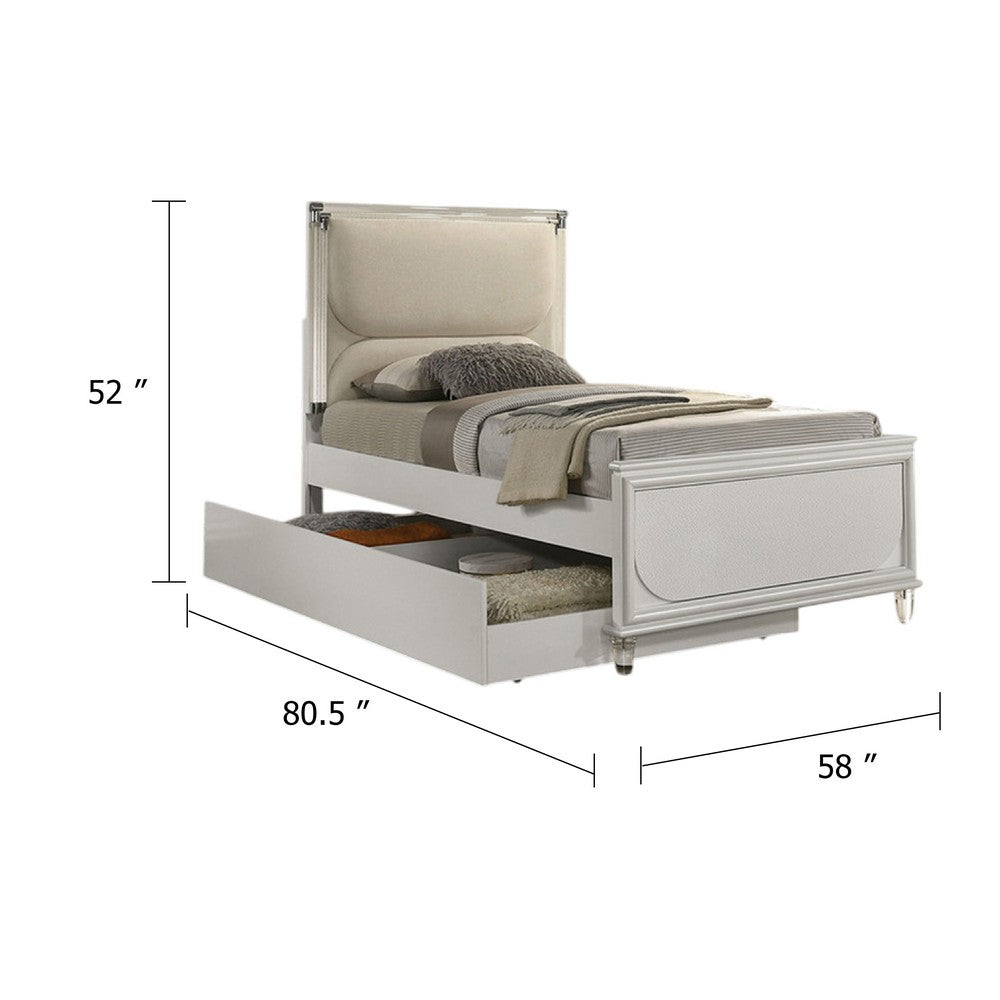 Dima Full Bed, Upholstered Headboard w LED, Pearl White, Clear Legs - BM342493