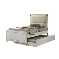 Dima Twin Bed, Upholstered Headboard w LED, Pearl White, Clear Legs - BM342494