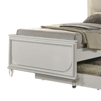 Dima Twin Bed, Upholstered Headboard w LED, Pearl White, Clear Legs - BM342494