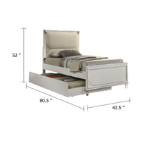 Dima Twin Bed, Upholstered Headboard w LED, Pearl White, Clear Legs - BM342494