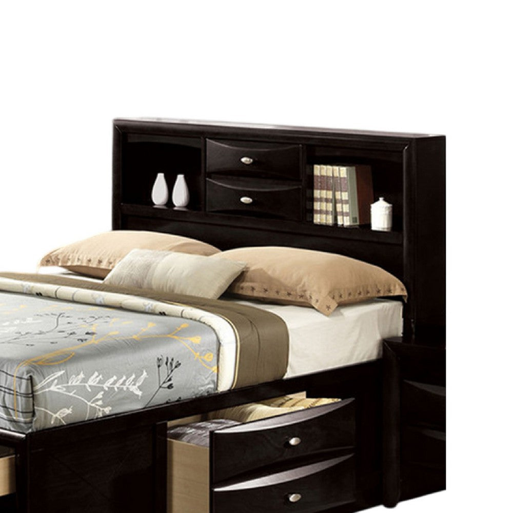 Simo Full Bed, Bookcase Headboard, Storage Drawers, Black - BM342496