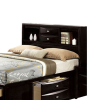 Simo Full Bed, Bookcase Headboard, Storage Drawers, Black - BM342496