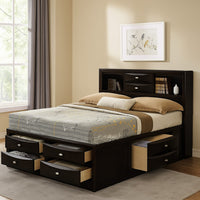 Simo Full Bed, Bookcase Headboard, Storage Drawers, Black - BM342496
