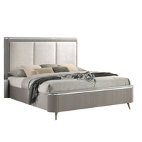 Gema Queen Bed, Channeled Upholstery, Reeded w Silver Line, Light Gray  - BM342501