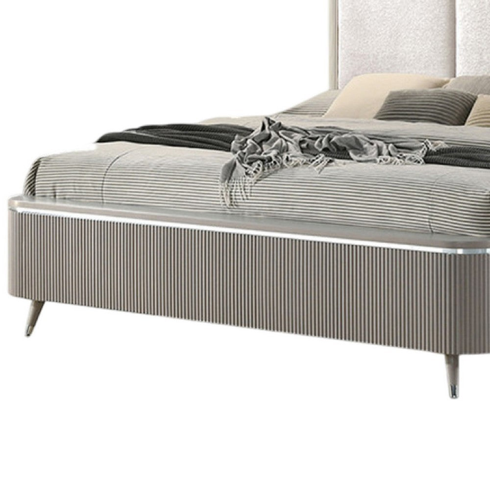 Gema Queen Bed, Channeled Upholstery, Reeded w Silver Line, Light Gray  - BM342501