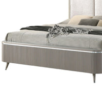 Gema Queen Bed, Channeled Upholstery, Reeded w Silver Line, Light Gray  - BM342501