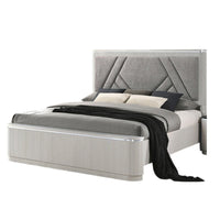 Vino Queen Bed, Gray Chevron Satin Fabric Upholstered, Solid Wood - BM342507